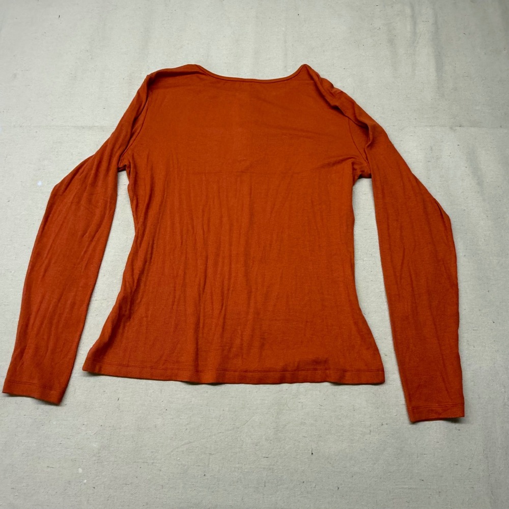 Womens Burnt Orange Ribbed Long Sleeve Henley Top XL HF-000034 - Picture 9 of 11